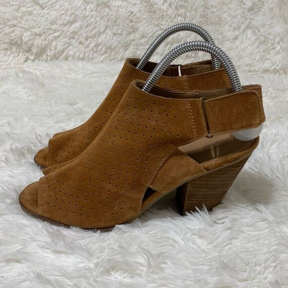 Franco Fortini Leather Booties Rhea Suede Block Heel Peep Toe Tan Shoes size 10 - Picture 3 of 14